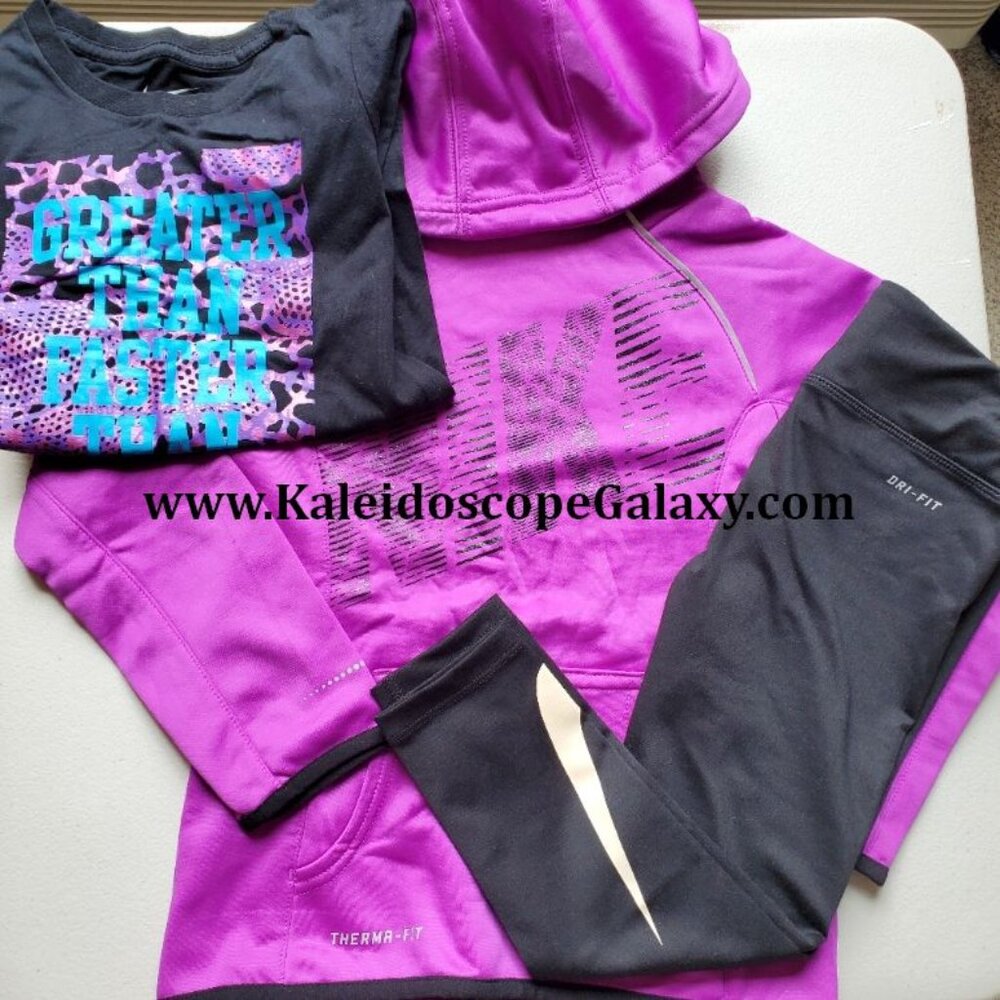 Nike Girls Size 5 Therma-fit Sweatshirt, Dri-fit Leggings & Long Sleeve Top